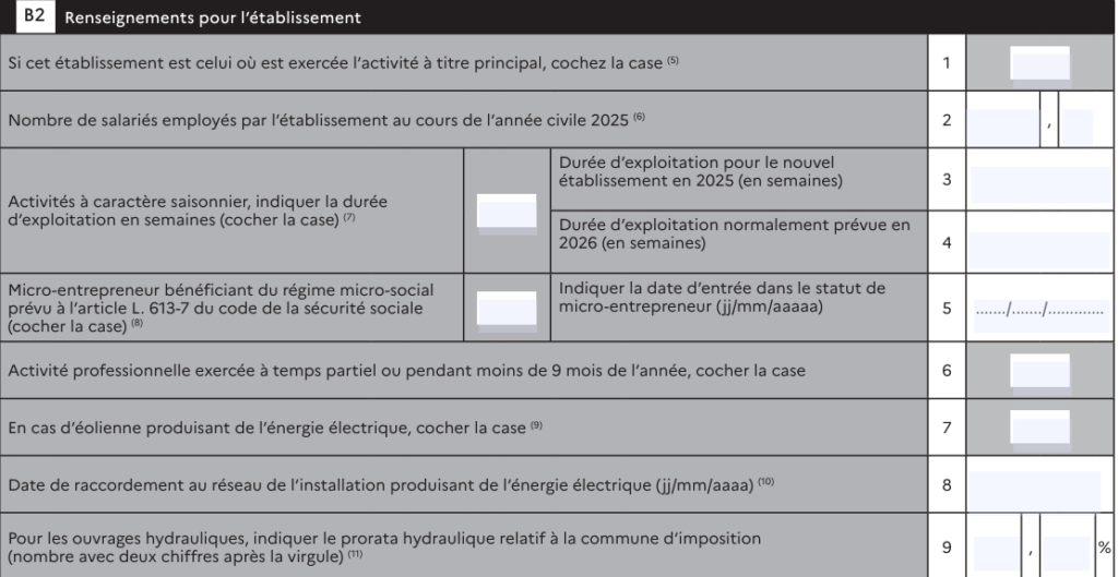 Remplir l'écran B2 d'une déclaration de CFE